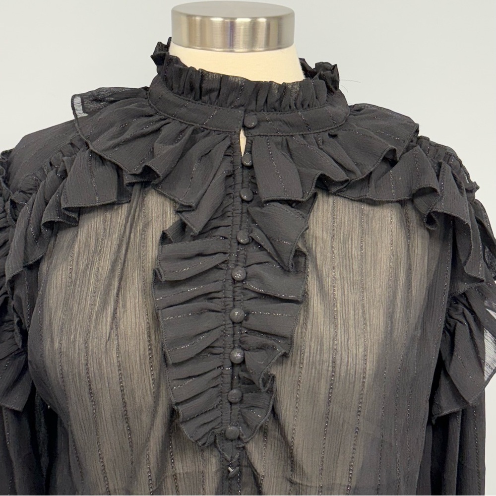NWT Fate Sheer Black Lace Blouse M Whimsigoth Witchcore Edwardian Vampire Top - Picture 7 of 13